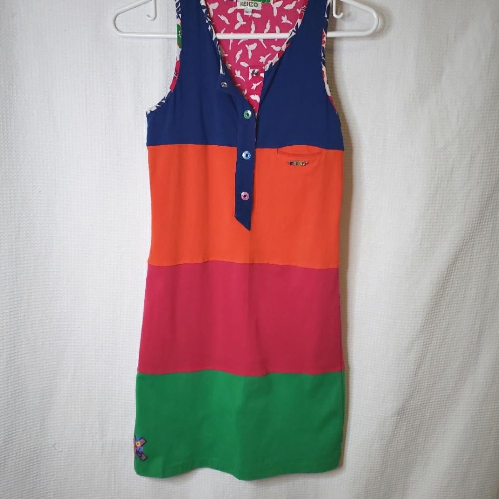 Kenzo Girls 8-12 Slim Fit Rainbow Colour Blocked Cotton Sporty Dress